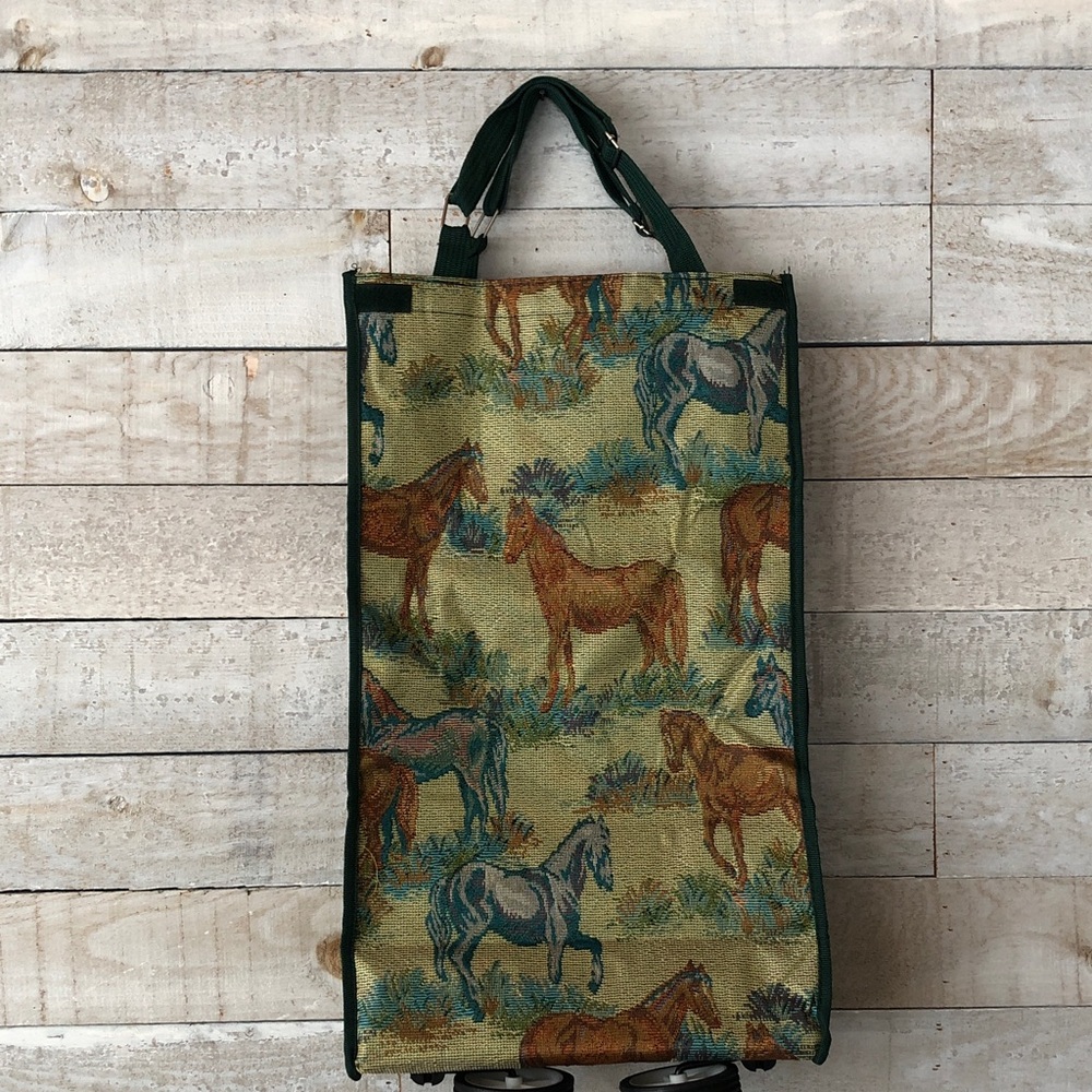 Vintage Horse Print Travel Tapestry Rolling Luggage Bag Trolley Bag